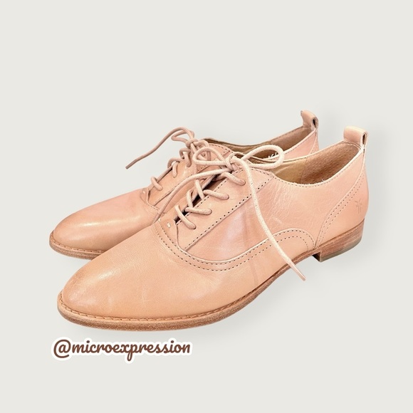 $328 Frye Grace Oxford Light Pink Real Leather Lace Up Casual Formal Work Flat - Picture 9 of 16